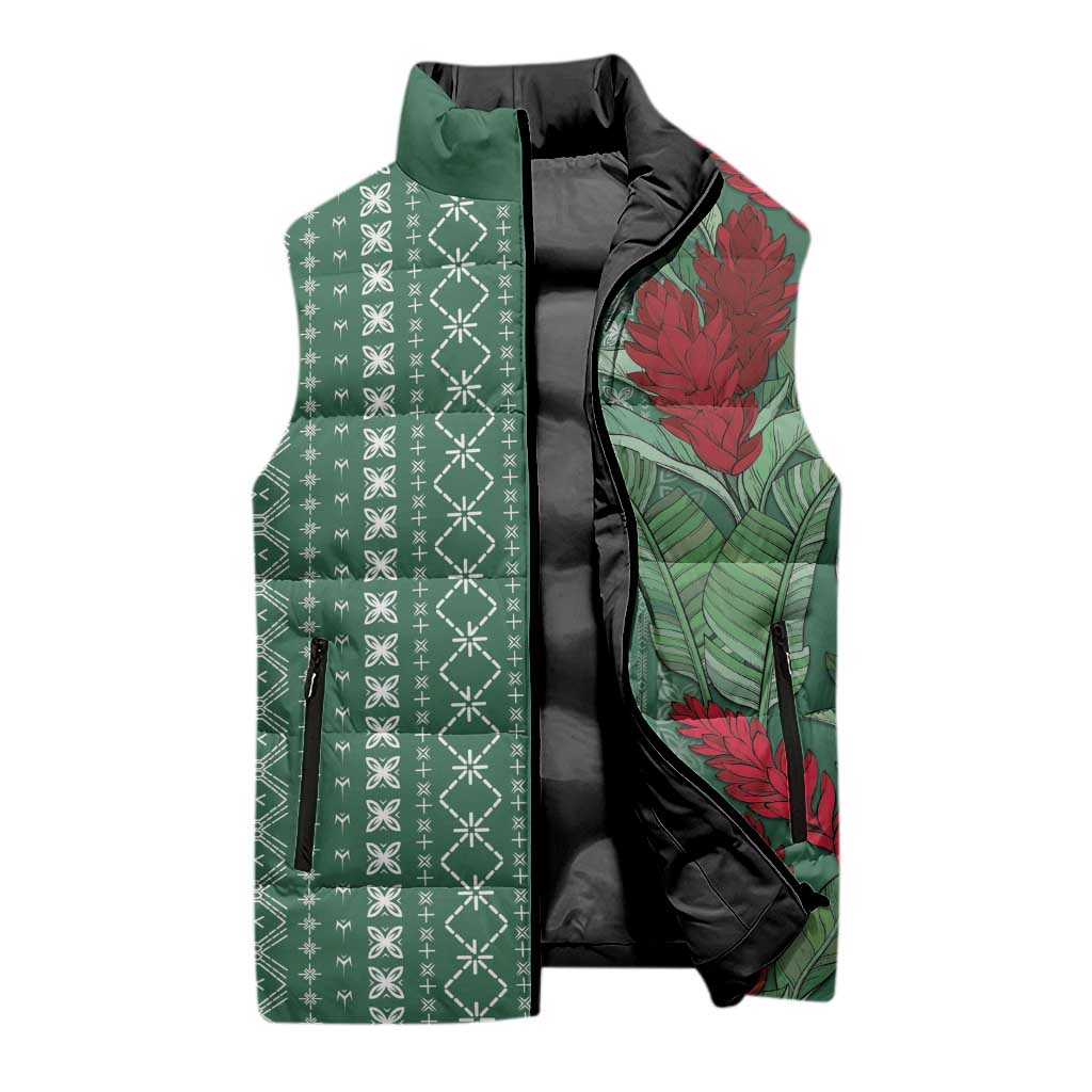 Women's Day Samoa Malu Tattoo Inspired Mix Teuila Sleeveless Puffer Jacket Sage Green LT7 - Polynesian Pride