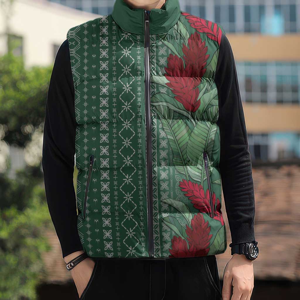 Women's Day Samoa Malu Tattoo Inspired Mix Teuila Sleeveless Puffer Jacket Sage Green LT7 - Polynesian Pride