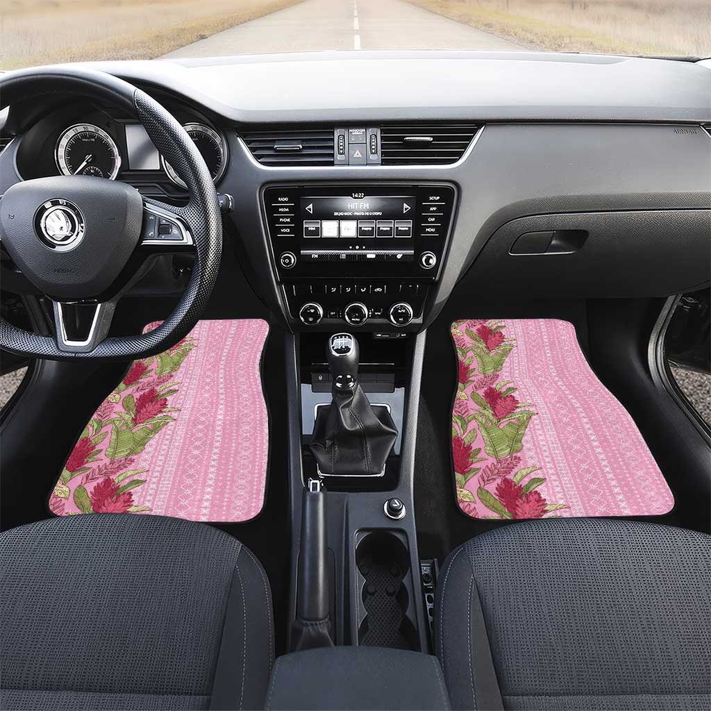 Women's Day Samoa Malu Tattoo Inspired Mix Teuila Car Mats Rose Pink LT7 Set 2pcs - Front Rose Pink - Polynesian Pride