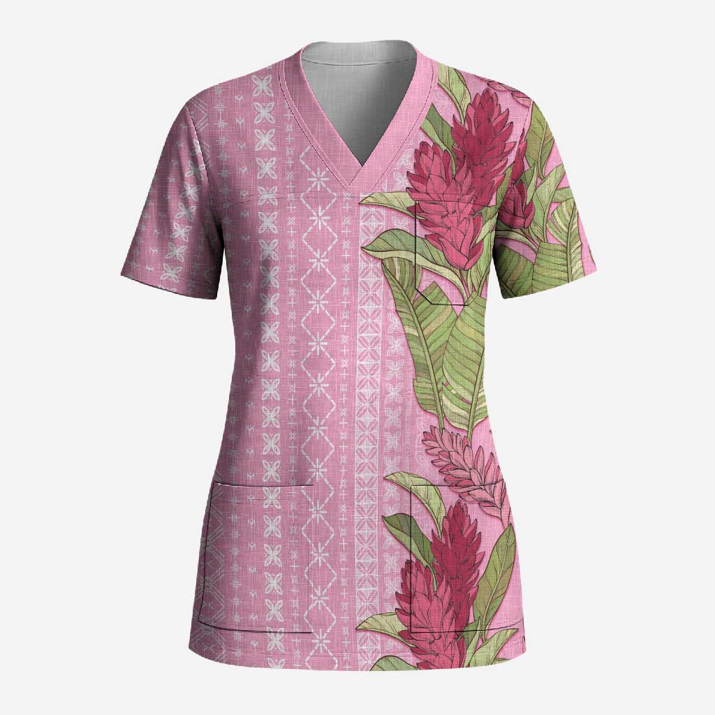 Women's Day Samoa Malu Tattoo Inspired Mix Teuila Scrub Top Rose Pink LT7 Adult Rose Pink - Polynesian Pride