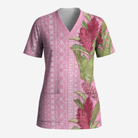 Women's Day Samoa Malu Tattoo Inspired Mix Teuila Scrub Top Rose Pink LT7 Adult Rose Pink - Polynesian Pride