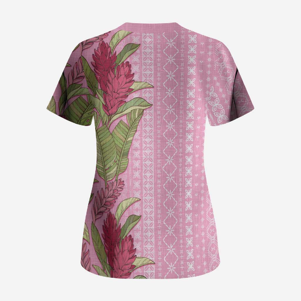 Women's Day Samoa Malu Tattoo Inspired Mix Teuila Scrub Top Rose Pink LT7 - Polynesian Pride