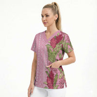 Women's Day Samoa Malu Tattoo Inspired Mix Teuila Scrub Top Rose Pink LT7 - Polynesian Pride