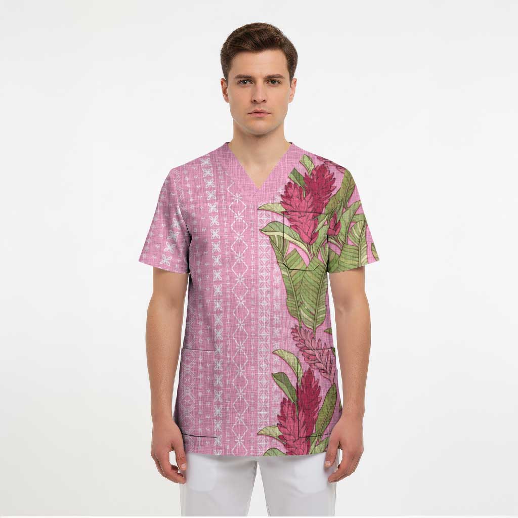 Women's Day Samoa Malu Tattoo Inspired Mix Teuila Scrub Top Rose Pink LT7 - Polynesian Pride