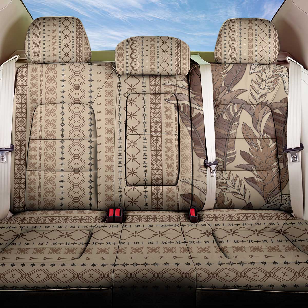 Women's Day Samoa Malu Tattoo Inspired Mix Teuila Back Car Seat Cover Vintage Tapa LT7 One Size Beige - Polynesian Pride