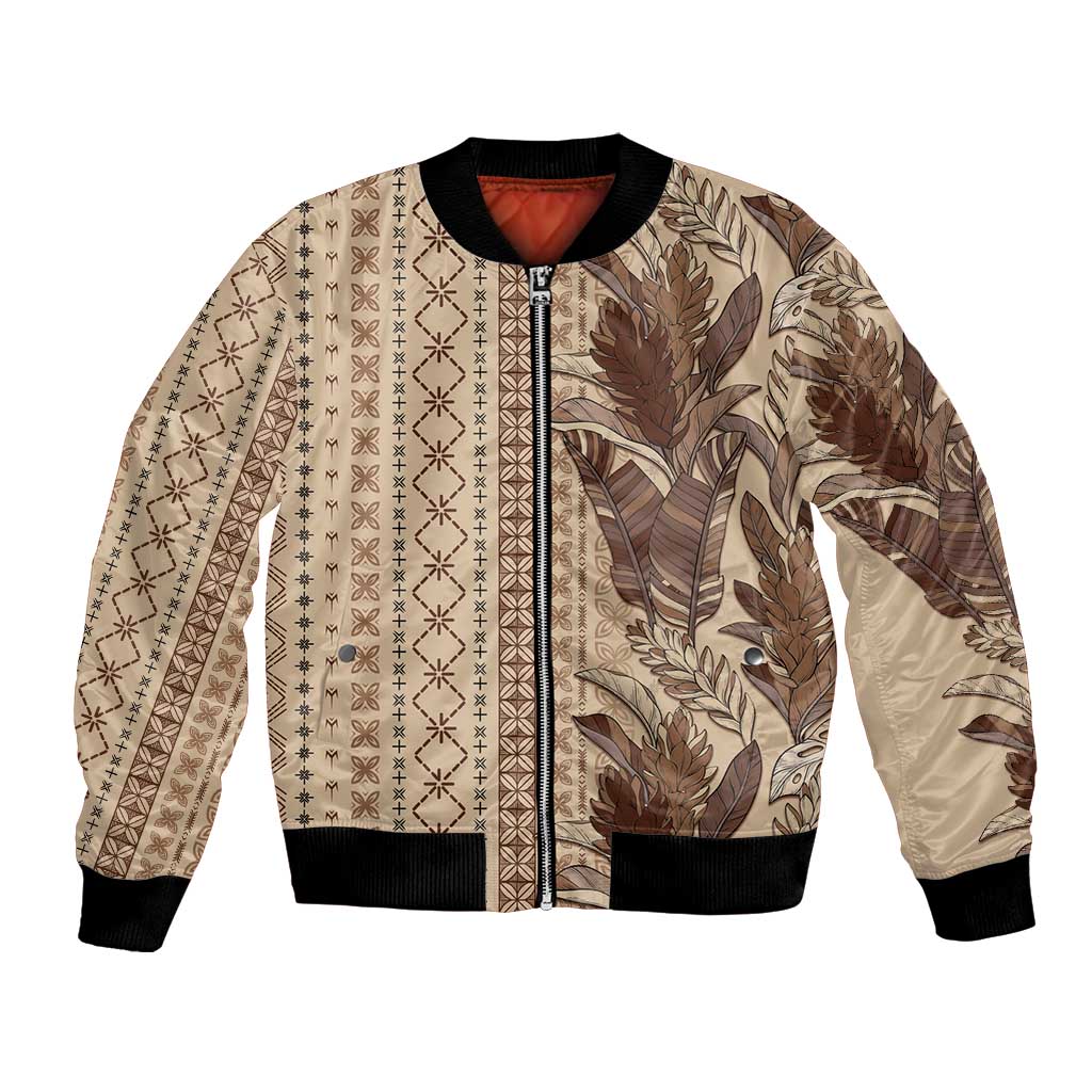 Women's Day Samoa Malu Tattoo Inspired Mix Teuila Bomber Jacket Vintage Tapa LT7 Unisex Beige - Polynesian Pride