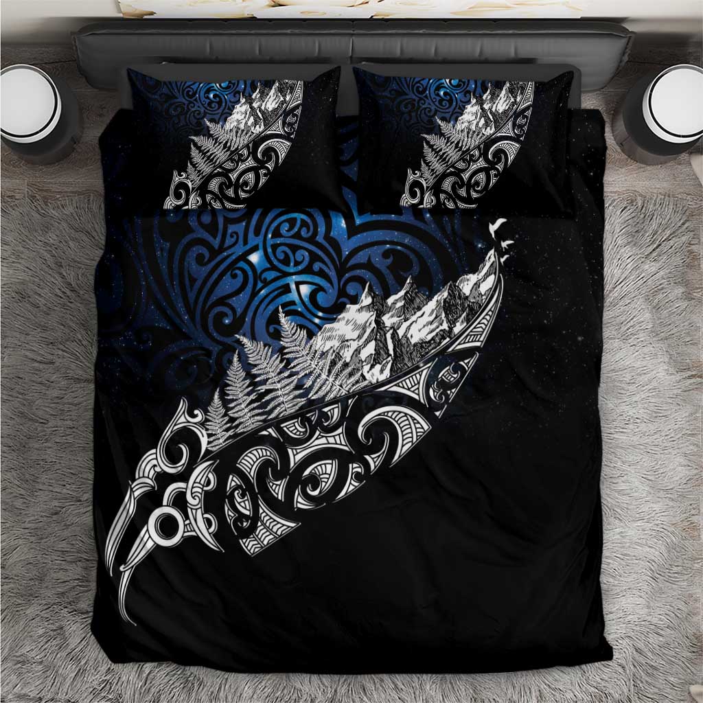 Maori Matariki Bedding Set Landscape Styled Fern - Galaxy LT7 Black - Polynesian Pride