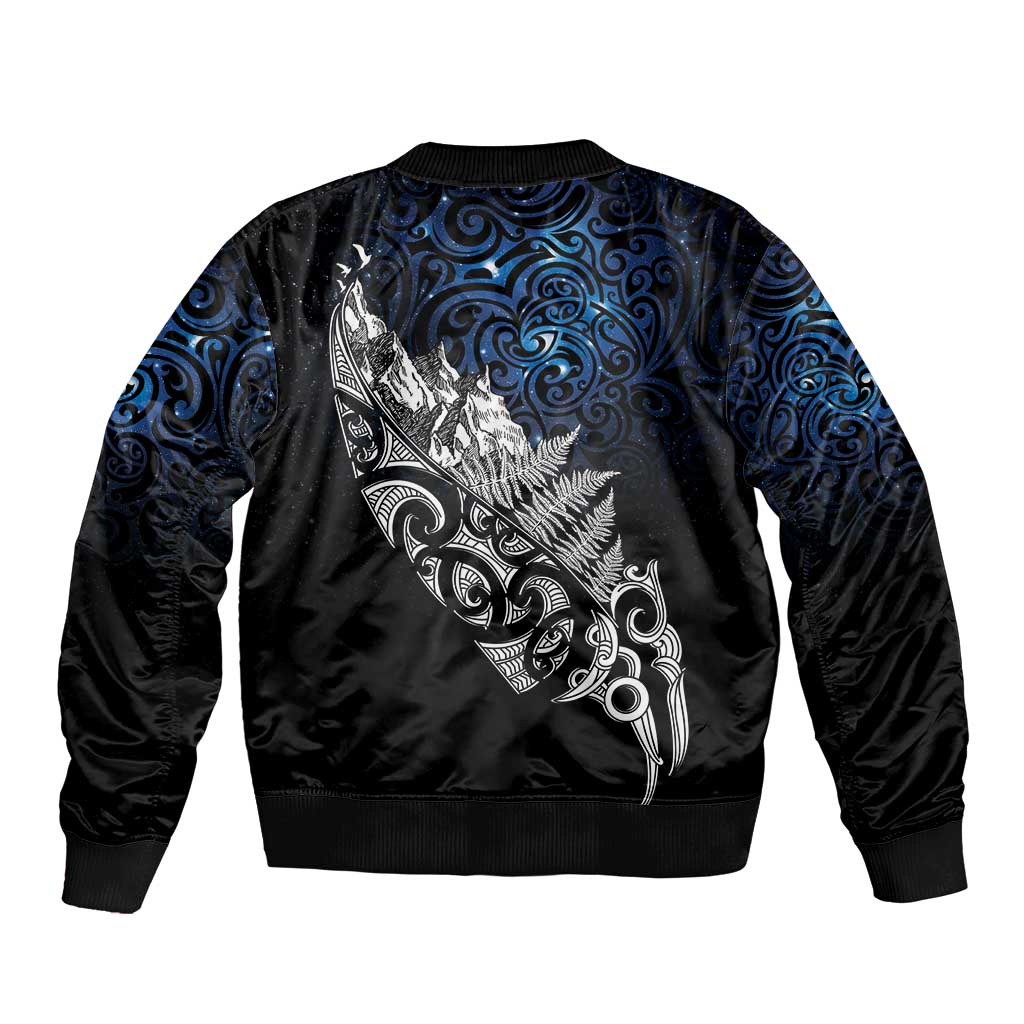 Maori Matariki Bomber Jacket Landscape Styled Fern - Galaxy LT7 - Polynesian Pride