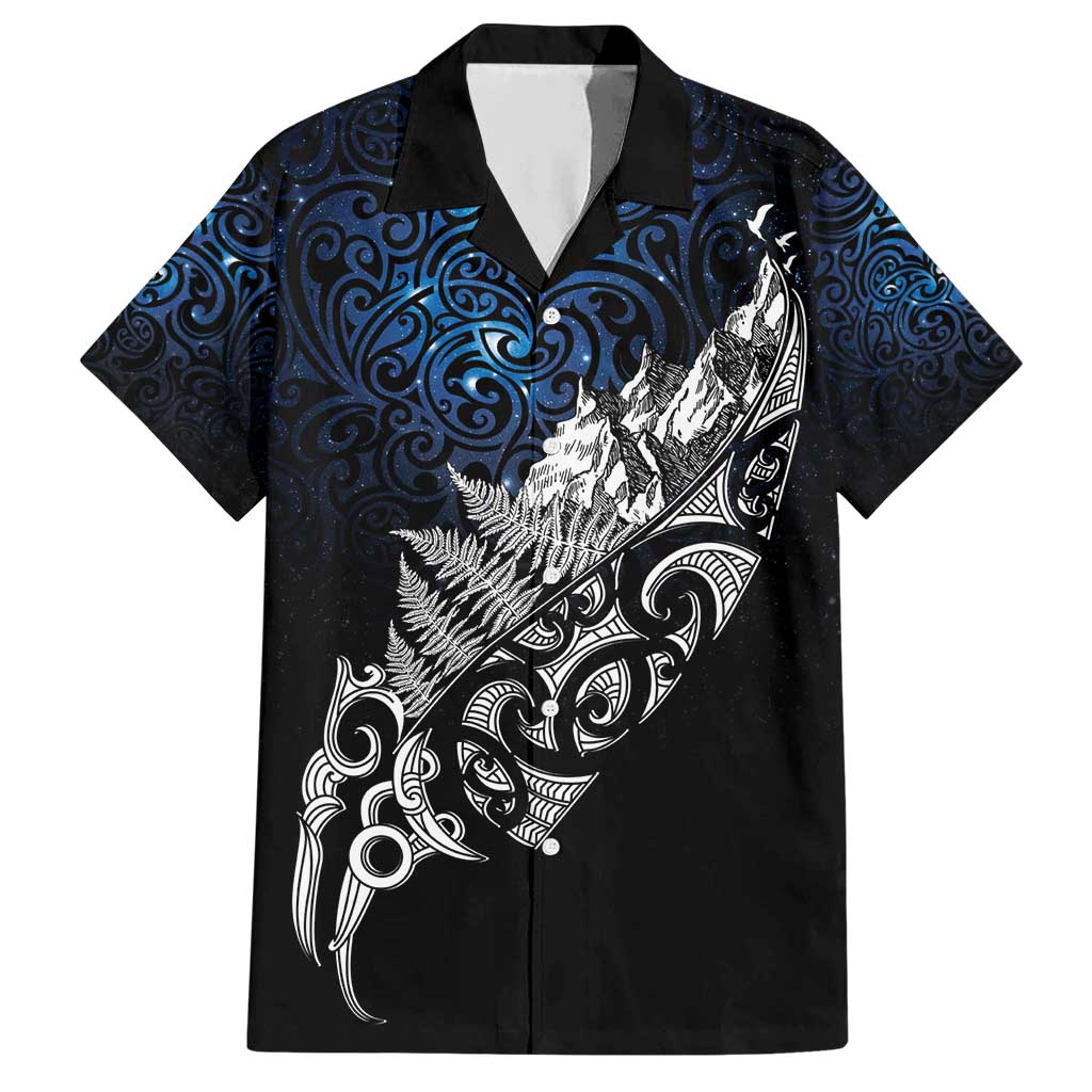 Maori Matariki Hawaiian Shirt Landscape Styled Fern - Galaxy LT7 Black - Polynesian Pride