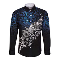 Maori Matariki Long Sleeve Button Shirt Landscape Styled Fern - Galaxy LT7 Unisex Black - Polynesian Pride