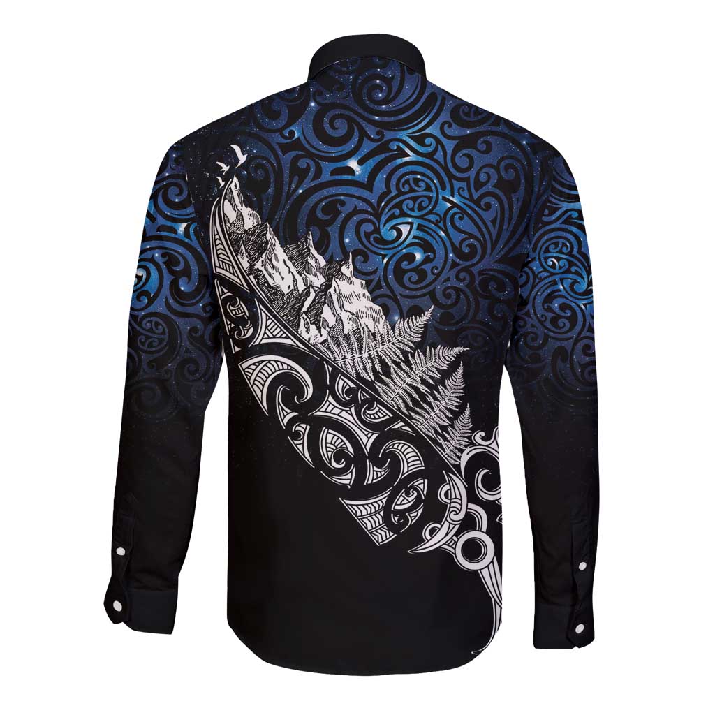 Maori Matariki Long Sleeve Button Shirt Landscape Styled Fern - Galaxy LT7 - Polynesian Pride