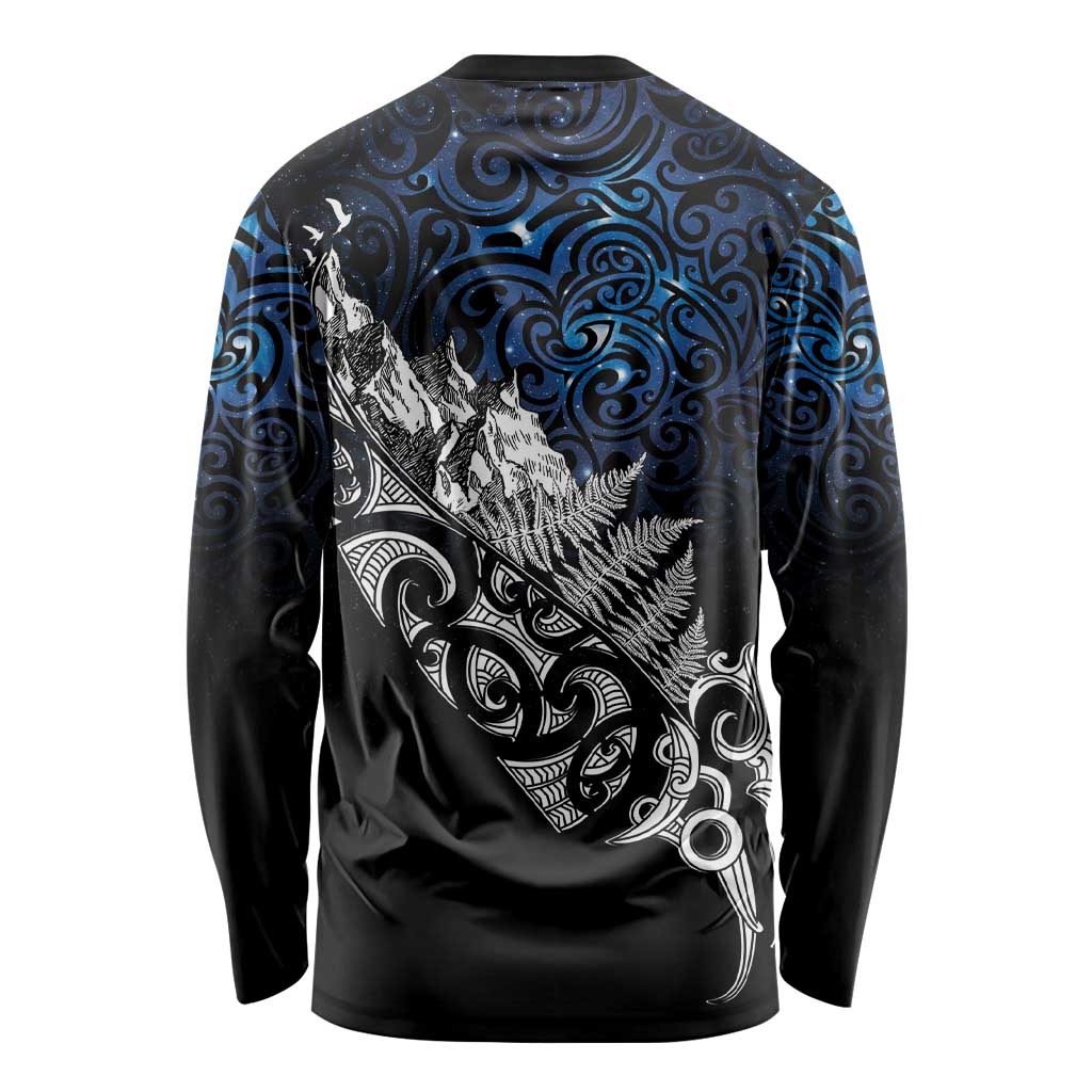 Maori Matariki Long Sleeve Shirt Landscape Styled Fern - Galaxy LT7 - Polynesian Pride