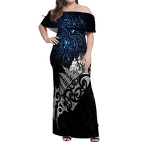 Maori Matariki Off Shoulder Maxi Dress Landscape Styled Fern - Galaxy LT7 Women Black - Polynesian Pride
