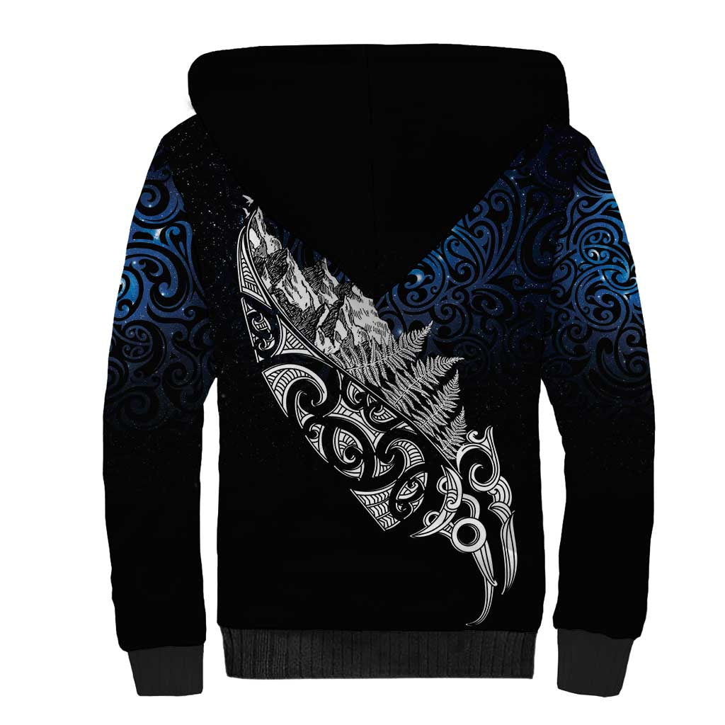 Maori Matariki Sherpa Hoodie Landscape Styled Fern - Galaxy LT7 - Polynesian Pride