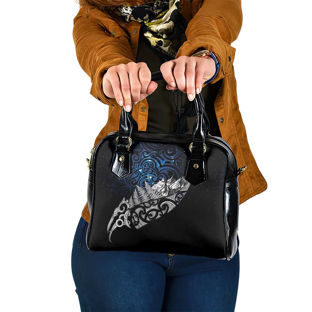 Maori Matariki Shoulder Handbag Landscape Styled Fern - Galaxy LT7 One Size Black - Polynesian Pride