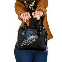 Maori Matariki Shoulder Handbag Landscape Styled Fern - Galaxy LT7 One Size Black - Polynesian Pride