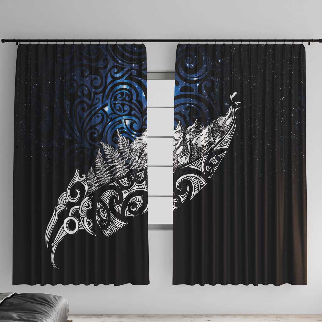 Maori Matariki Window Curtain Landscape Styled Fern - Galaxy LT7 With Hooks Black - Polynesian Pride