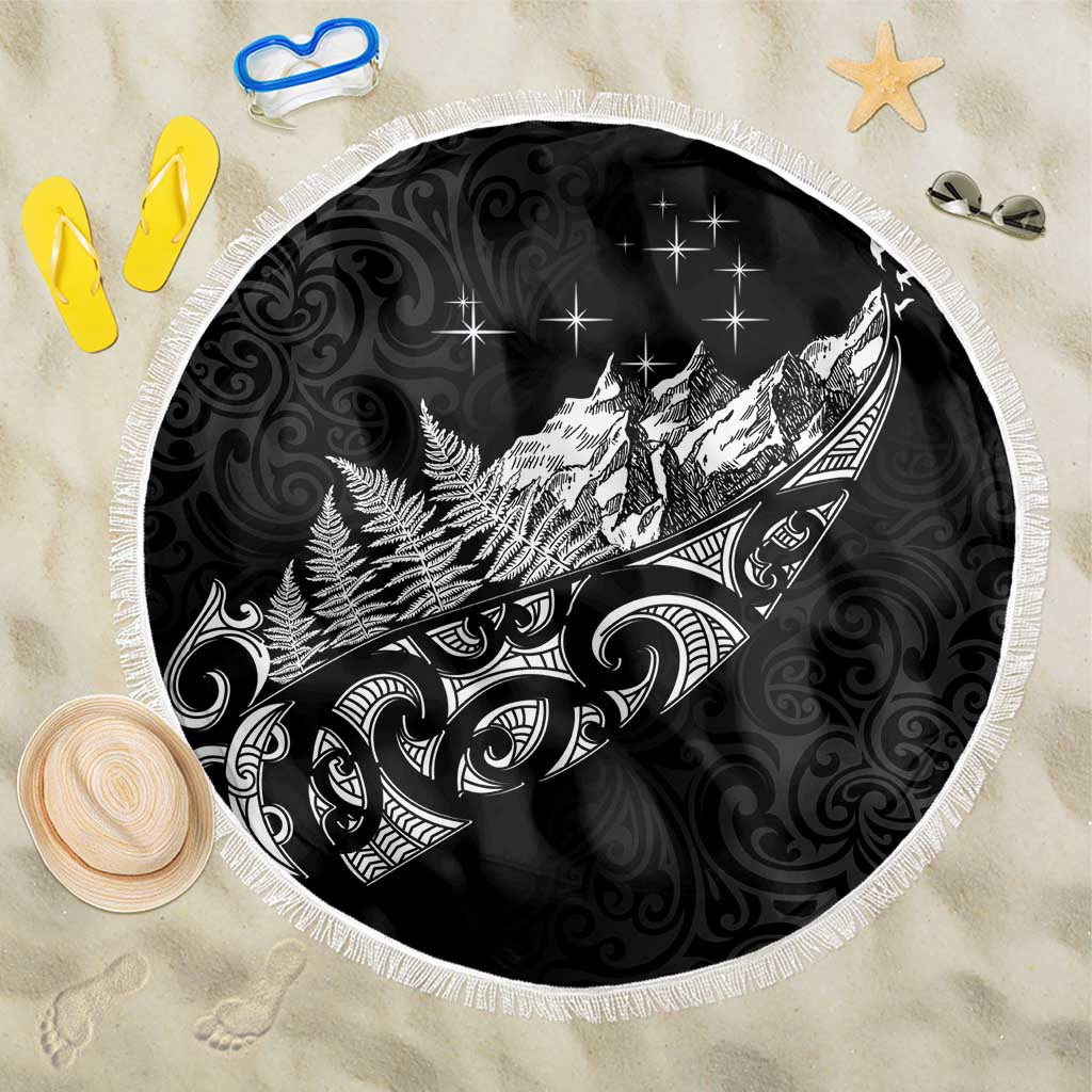 Maori Matariki Beach Blanket Landscape Styled Fern - Monochrome LT7 One Size 150cm Black - Polynesian Pride