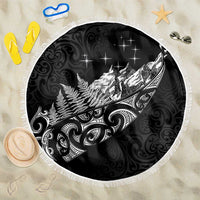 Maori Matariki Beach Blanket Landscape Styled Fern - Monochrome LT7 One Size 150cm Black - Polynesian Pride