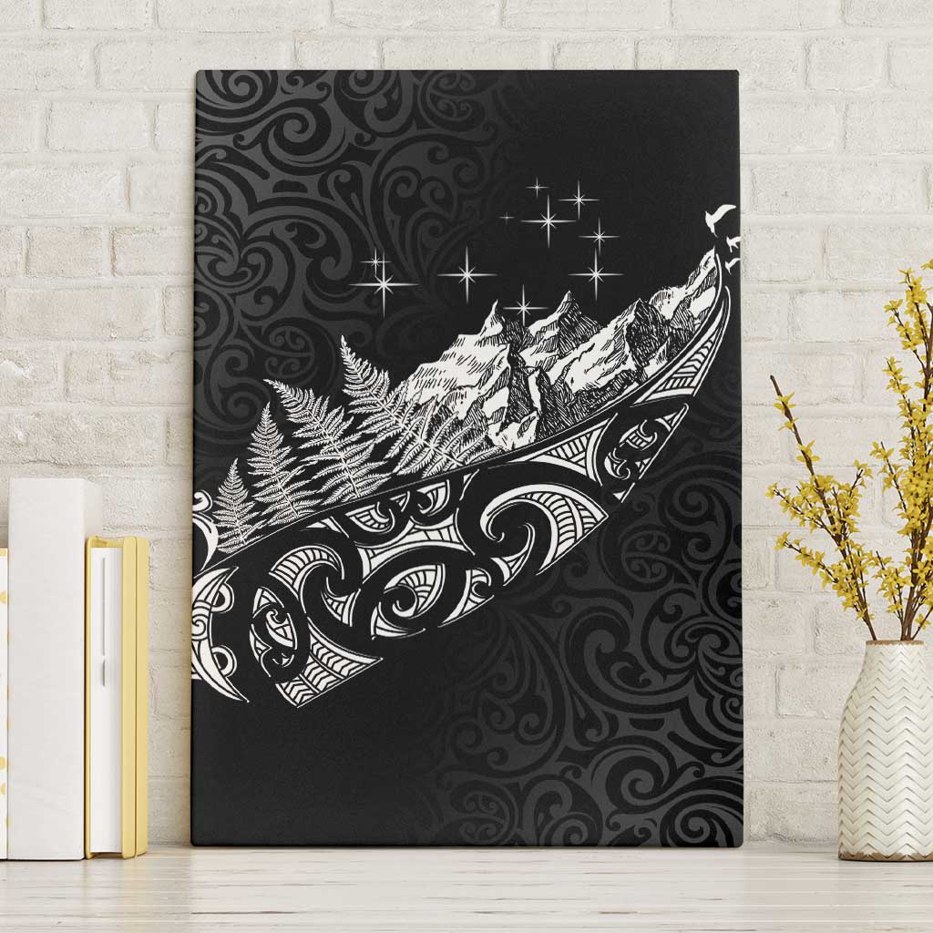 Maori Matariki Canvas Wall Art Landscape Styled Fern - Monochrome LT7 Without Frame Black - Polynesian Pride