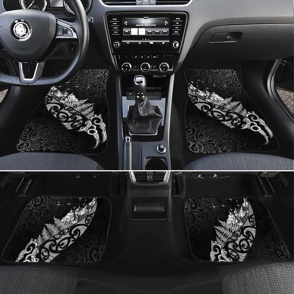 Maori Matariki Car Mats Landscape Styled Fern - Monochrome LT7 Set 4pcs Black - Polynesian Pride