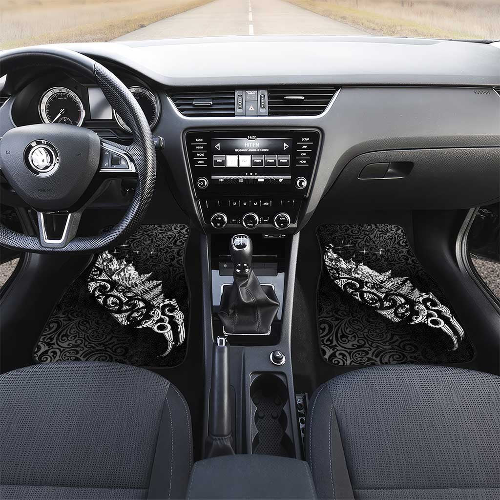Maori Matariki Car Mats Landscape Styled Fern - Monochrome LT7 Set 2pcs - Front Black - Polynesian Pride