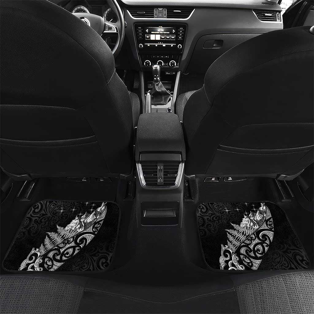 Maori Matariki Car Mats Landscape Styled Fern - Monochrome LT7 Set 2pcs - Back Black - Polynesian Pride
