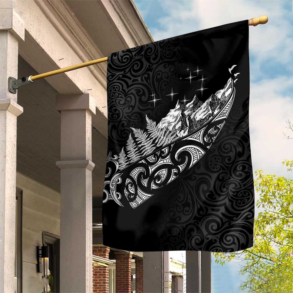 Maori Matariki Garden Flag Landscape Styled Fern - Monochrome LT7 House Flag Black - Polynesian Pride