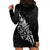 Maori Matariki Hoodie Dress Landscape Styled Fern - Monochrome