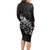 Maori Matariki Long Sleeve Bodycon Dress Landscape Styled Fern - Monochrome