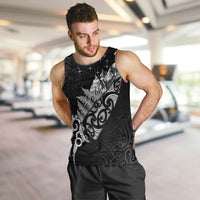Maori Matariki Men Tank Top Landscape Styled Fern - Monochrome LT7 Black - Polynesian Pride