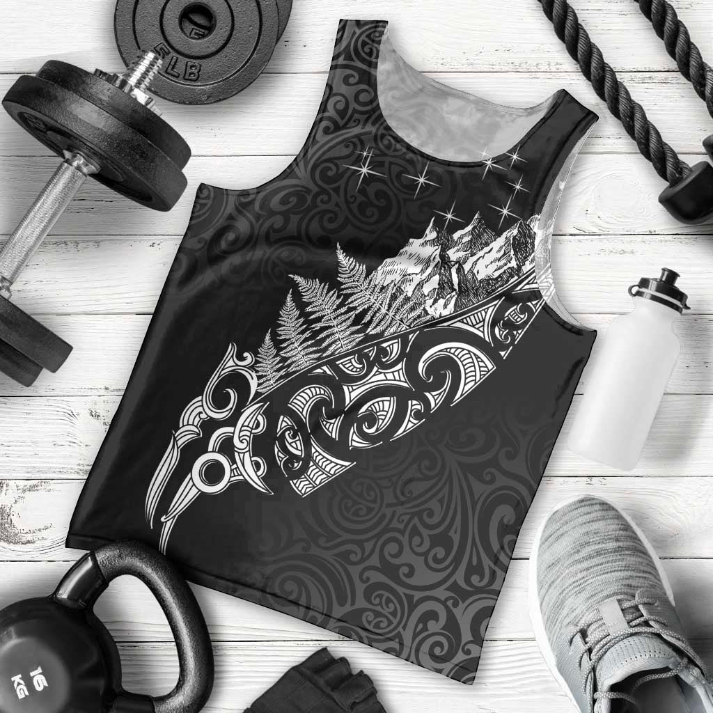 Maori Matariki Men Tank Top Landscape Styled Fern - Monochrome LT7 - Polynesian Pride