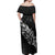 Maori Matariki Off Shoulder Maxi Dress Landscape Styled Fern - Monochrome