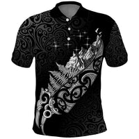 Maori Matariki Polo Shirt Landscape Styled Fern - Monochrome LT7 Black - Polynesian Pride