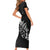 Maori Matariki Short Sleeve Bodycon Dress Landscape Styled Fern - Monochrome