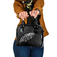 Maori Matariki Shoulder Handbag Landscape Styled Fern - Monochrome LT7 One Size Black - Polynesian Pride