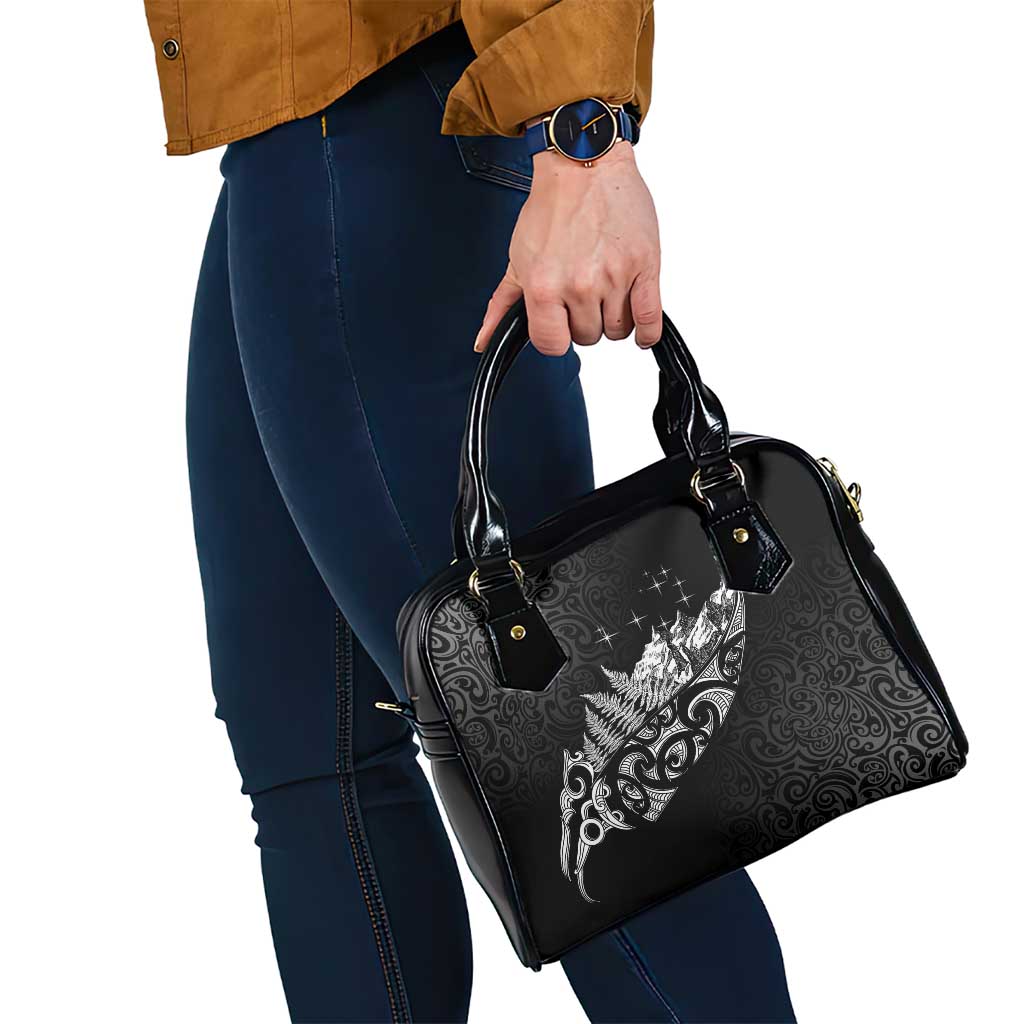 Maori Matariki Shoulder Handbag Landscape Styled Fern - Monochrome LT7 - Polynesian Pride
