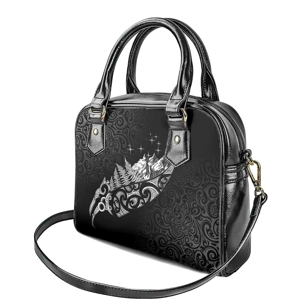 Maori Matariki Shoulder Handbag Landscape Styled Fern - Monochrome LT7 - Polynesian Pride