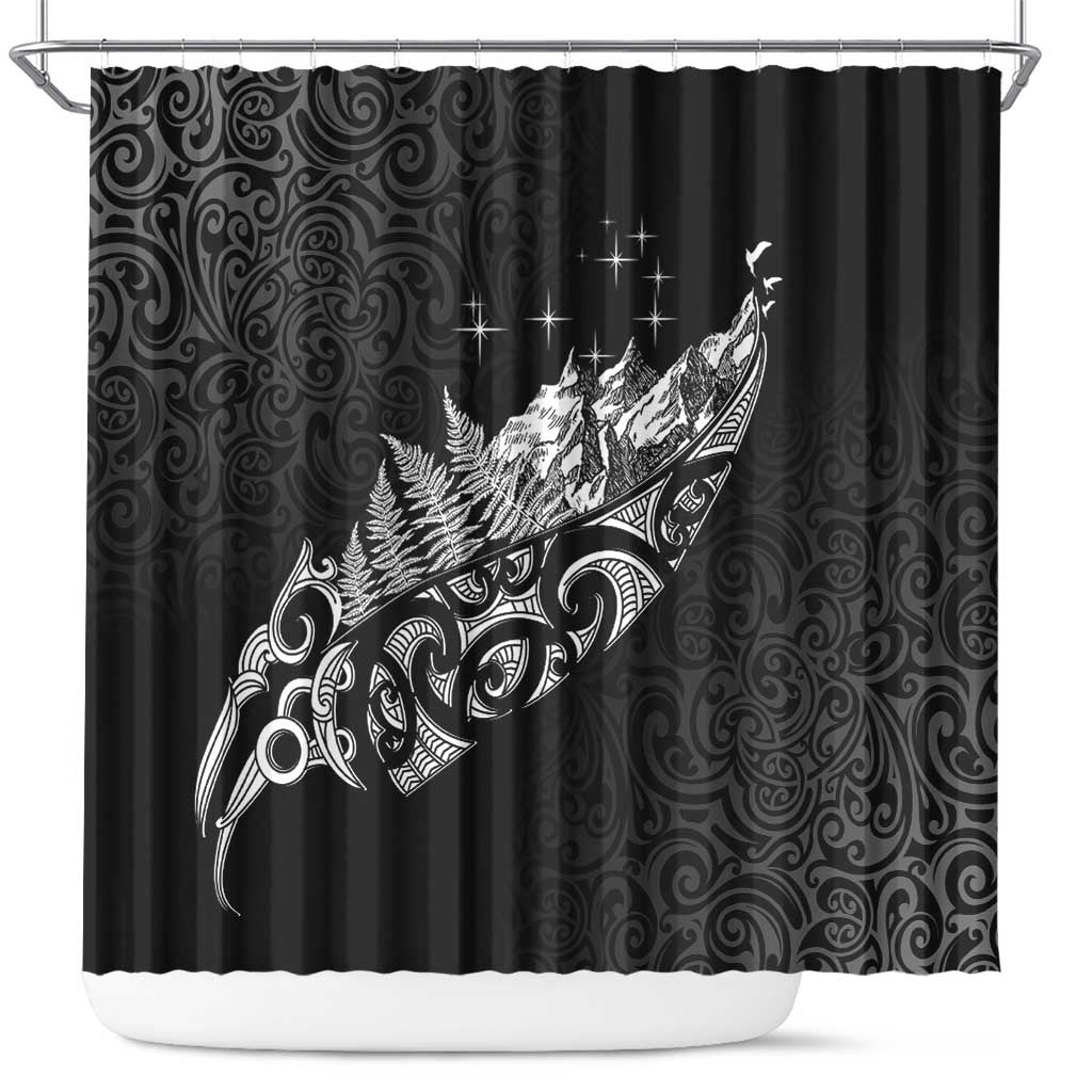 Maori Matariki Shower Curtain Landscape Styled Fern - Monochrome LT7 Black - Polynesian Pride