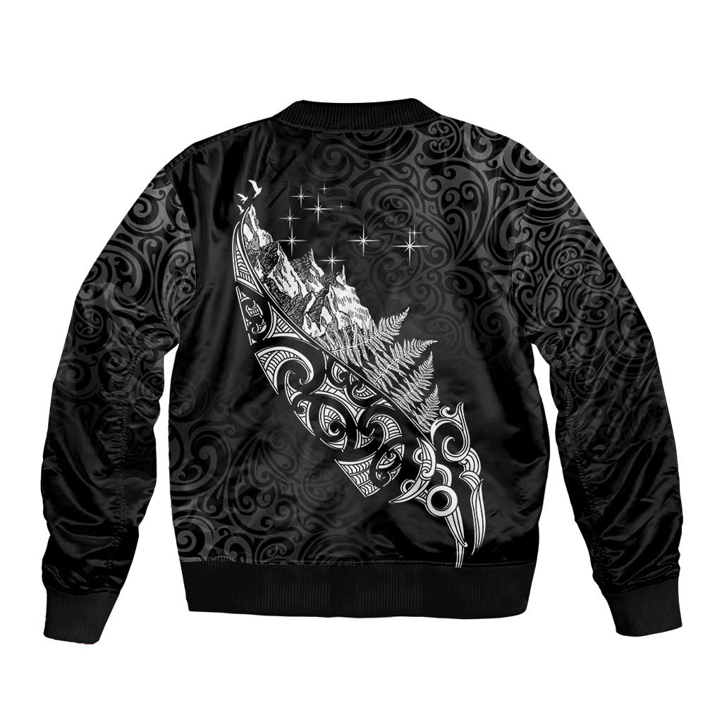 Maori Matariki Sleeve Zip Bomber Jacket Landscape Styled Fern - Monochrome LT7 - Polynesian Pride