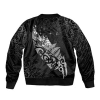 Maori Matariki Sleeve Zip Bomber Jacket Landscape Styled Fern - Monochrome LT7 - Polynesian Pride