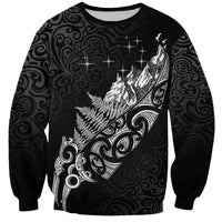 Maori Matariki Sweatshirt Landscape Styled Fern - Monochrome LT7 Unisex Black - Polynesian Pride