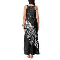 Maori Matariki Tank Maxi Dress Landscape Styled Fern - Monochrome LT7 - Polynesian Pride