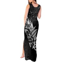 Maori Matariki Tank Maxi Dress Landscape Styled Fern - Monochrome LT7 - Polynesian Pride