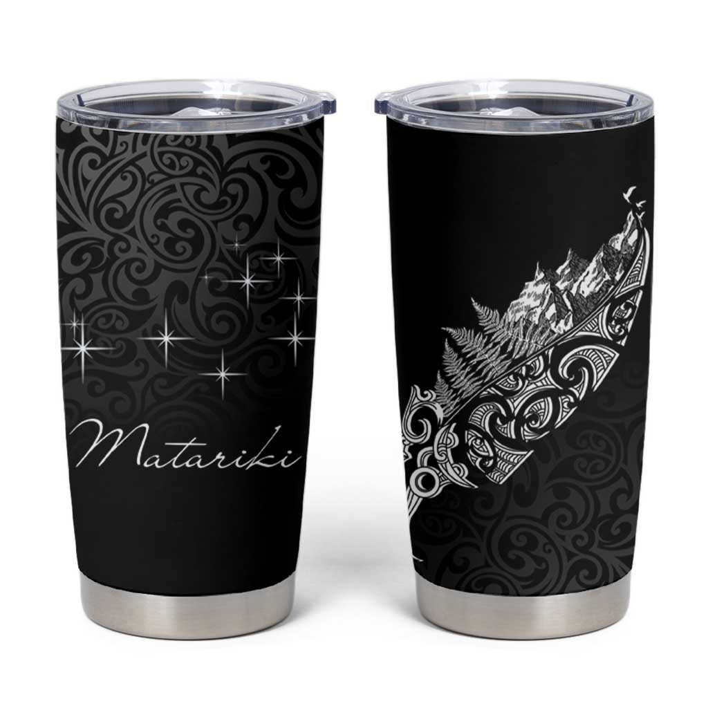 Maori Matariki Tumbler Cup Landscape Styled Fern - Monochrome LT7 Black - Polynesian Pride
