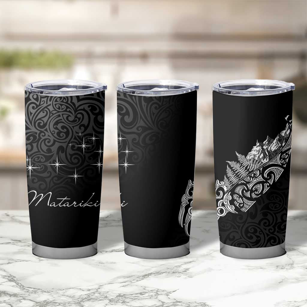 Maori Matariki Tumbler Cup Landscape Styled Fern - Monochrome LT7 - Polynesian Pride