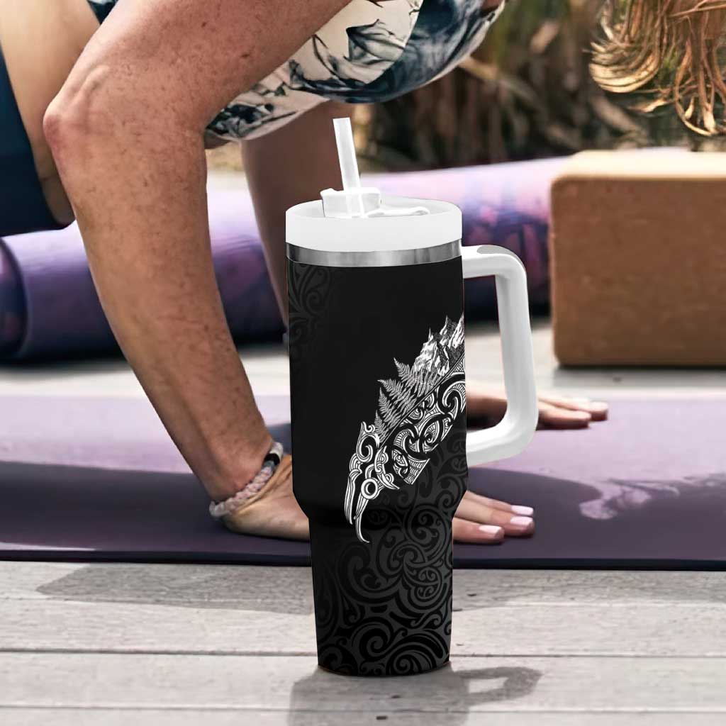 Maori Matariki Tumbler With Handle Landscape Styled Fern - Monochrome LT7 - Polynesian Pride