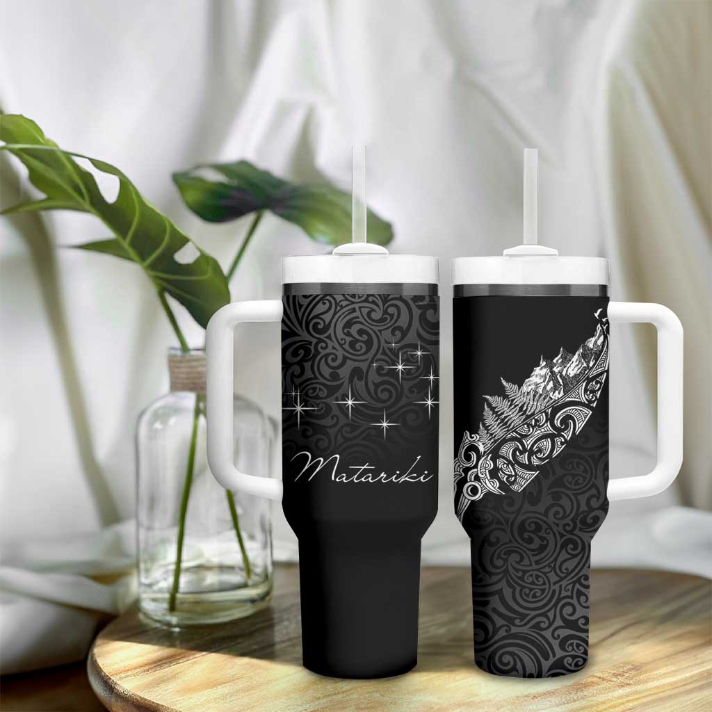 Maori Matariki Tumbler With Handle Landscape Styled Fern - Monochrome LT7 - Polynesian Pride