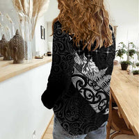 Maori Matariki Women Casual Shirt Landscape Styled Fern - Monochrome LT7 - Polynesian Pride