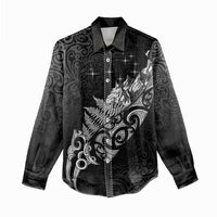 Maori Matariki Women Casual Shirt Landscape Styled Fern - Monochrome LT7 - Polynesian Pride